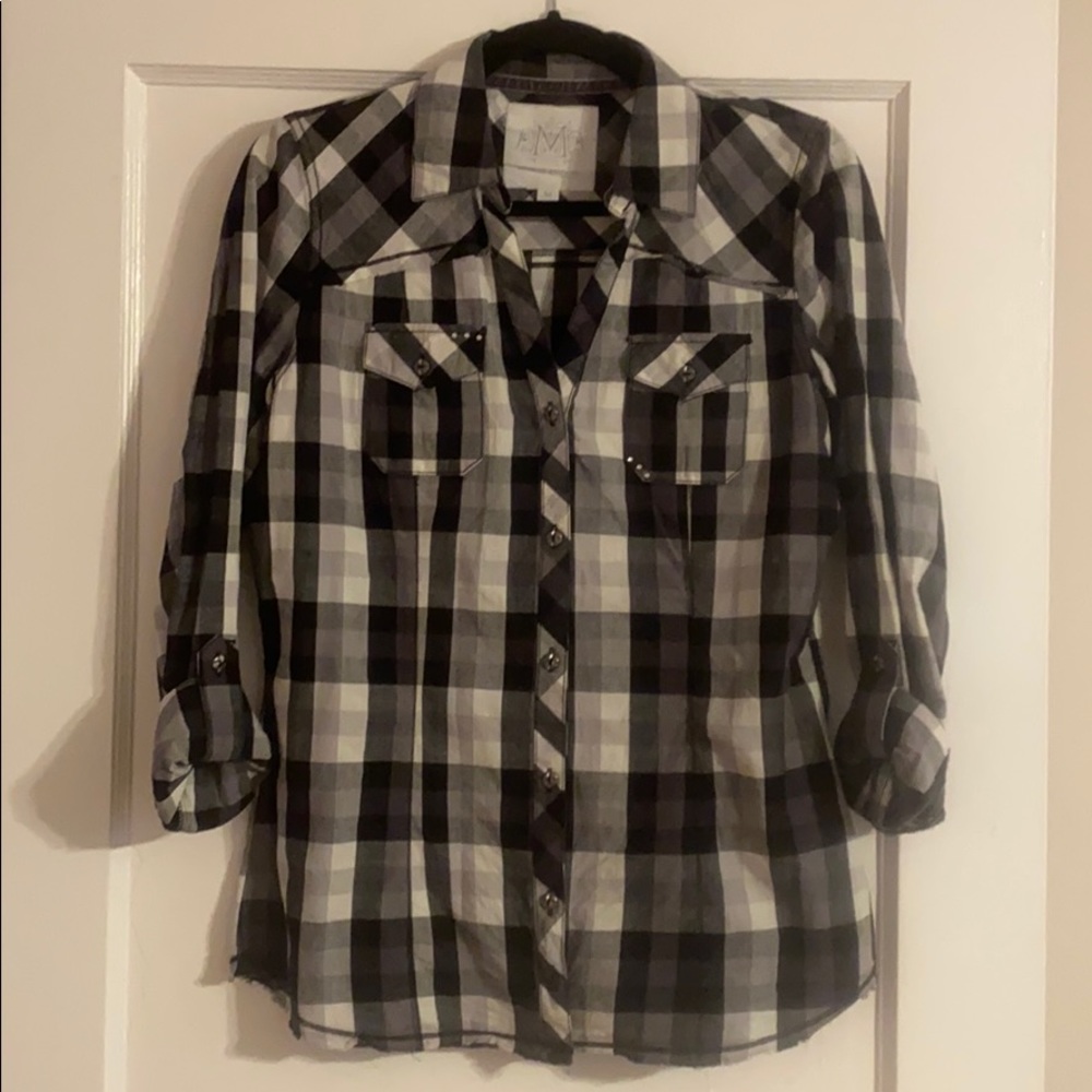 Plaid Button Down With Beaded Detail On Back